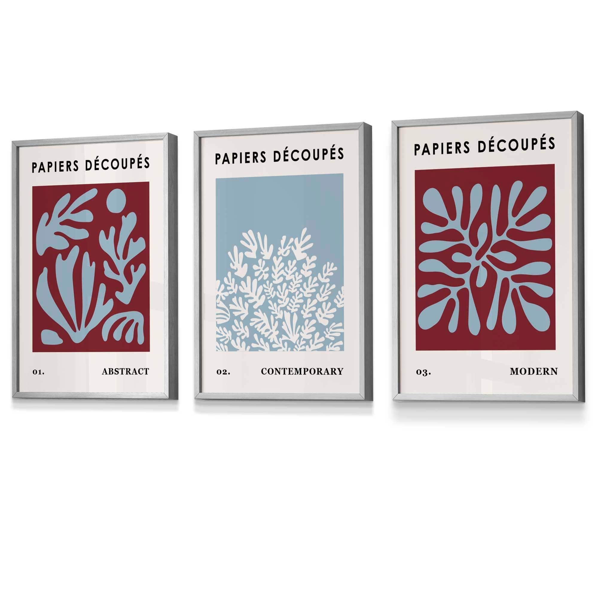 Matisse Floral Set of 3 FRAMED Wall Art Prints in Purple and Blue with Ivory | Artze Wall Art UK
