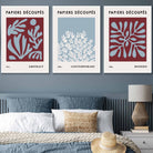 Matisse Floral Set of 3 FRAMED Wall Art Prints in Purple and Blue with Ivory | Artze Wall Art UK