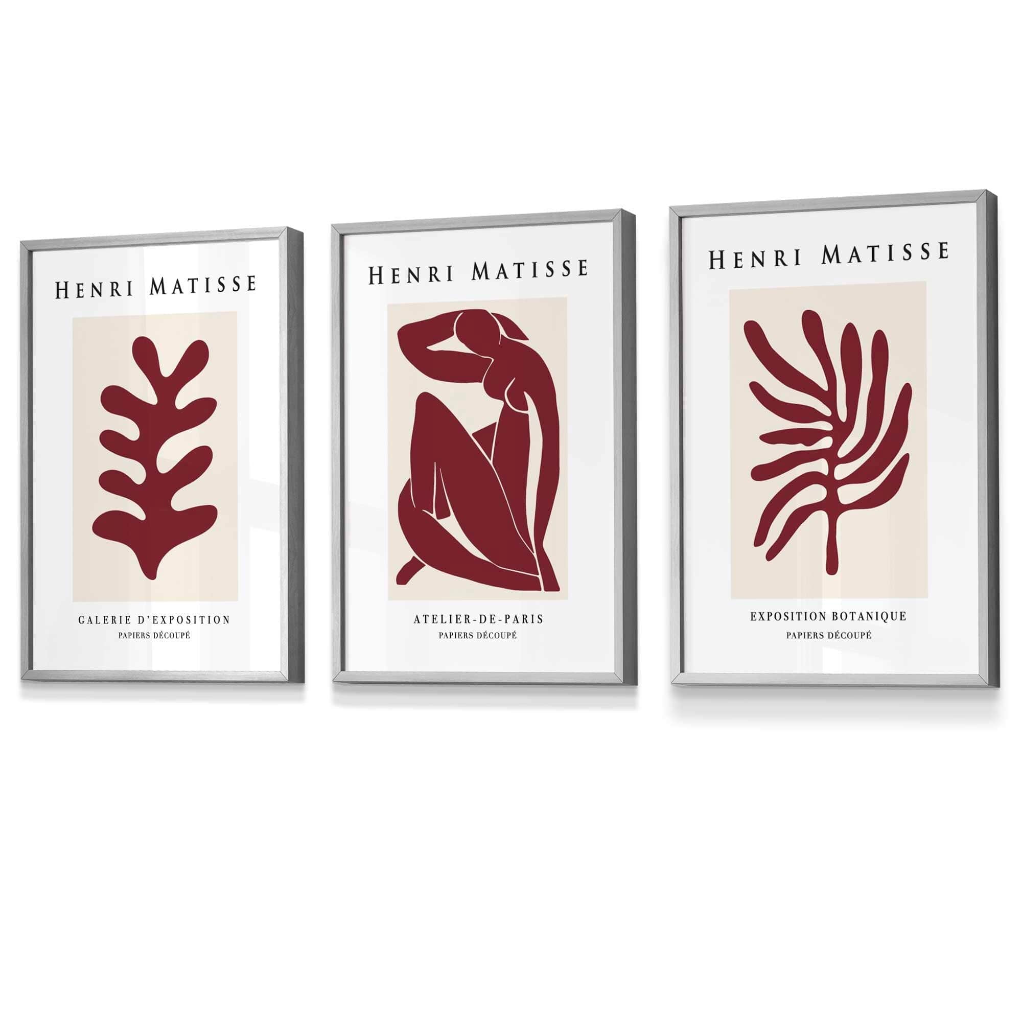 Matisse Floral and Nude Set of 3 FRAMED Wall Art Prints in Red and Beige | Artze Wall Art UK