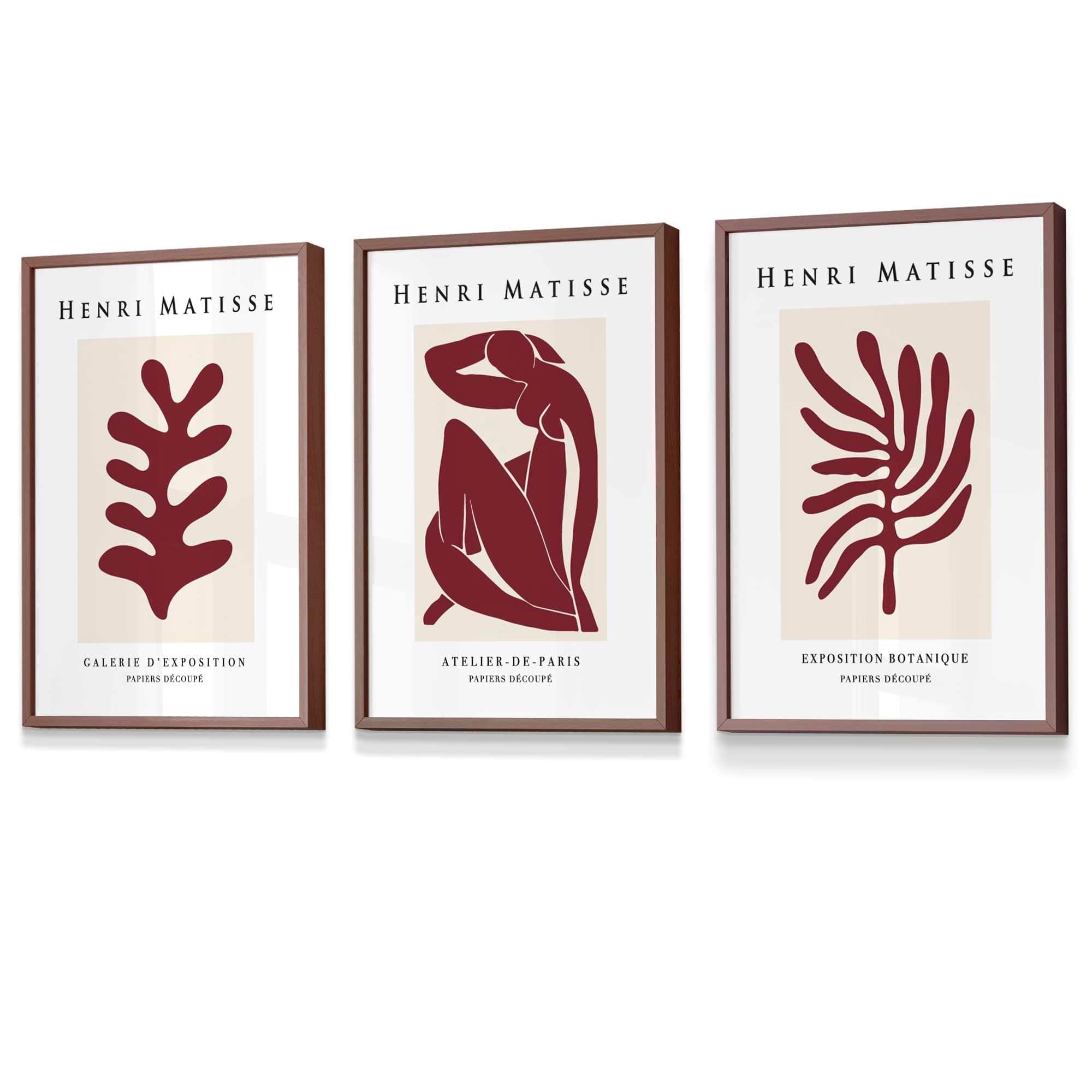 Matisse Floral and Nude Set of 3 FRAMED Wall Art Prints in Red and Beige | Artze Wall Art UK