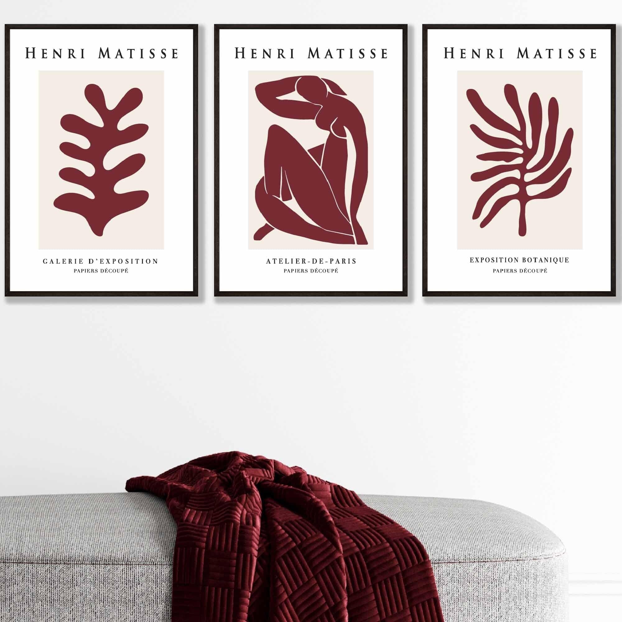 Matisse Floral and Nude Set of 3 FRAMED Wall Art Prints in Red and Beige | Artze Wall Art UK