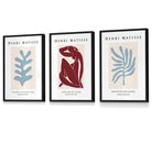 Matisse Floral and Nude Set of 3 FRAMED Wall Art Prints in Red and Light Blue Henri Matisse Cutouts Mid Century Modern | Artze Wall Art UK