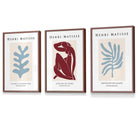 Matisse Floral and Nude Set of 3 FRAMED Wall Art Prints in Red and Light Blue Henri Matisse Cutouts Mid Century Modern | Artze Wall Art UK