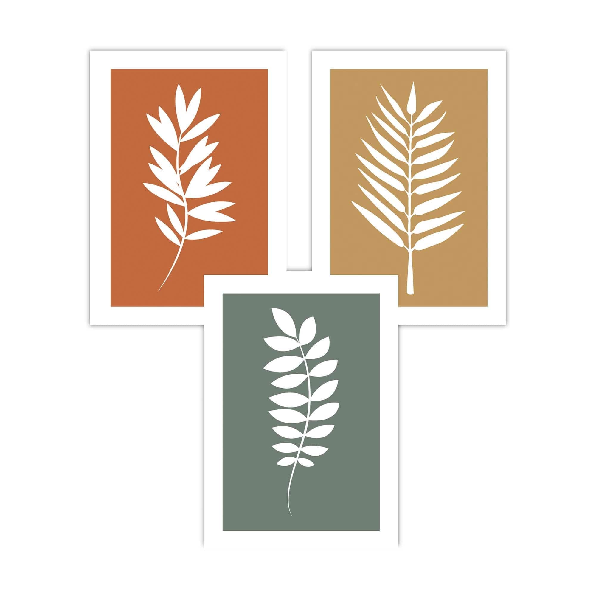 Orange, Green and Yellow Graphical Leaves FRAMED Wall Art | Artze Wall Art UK