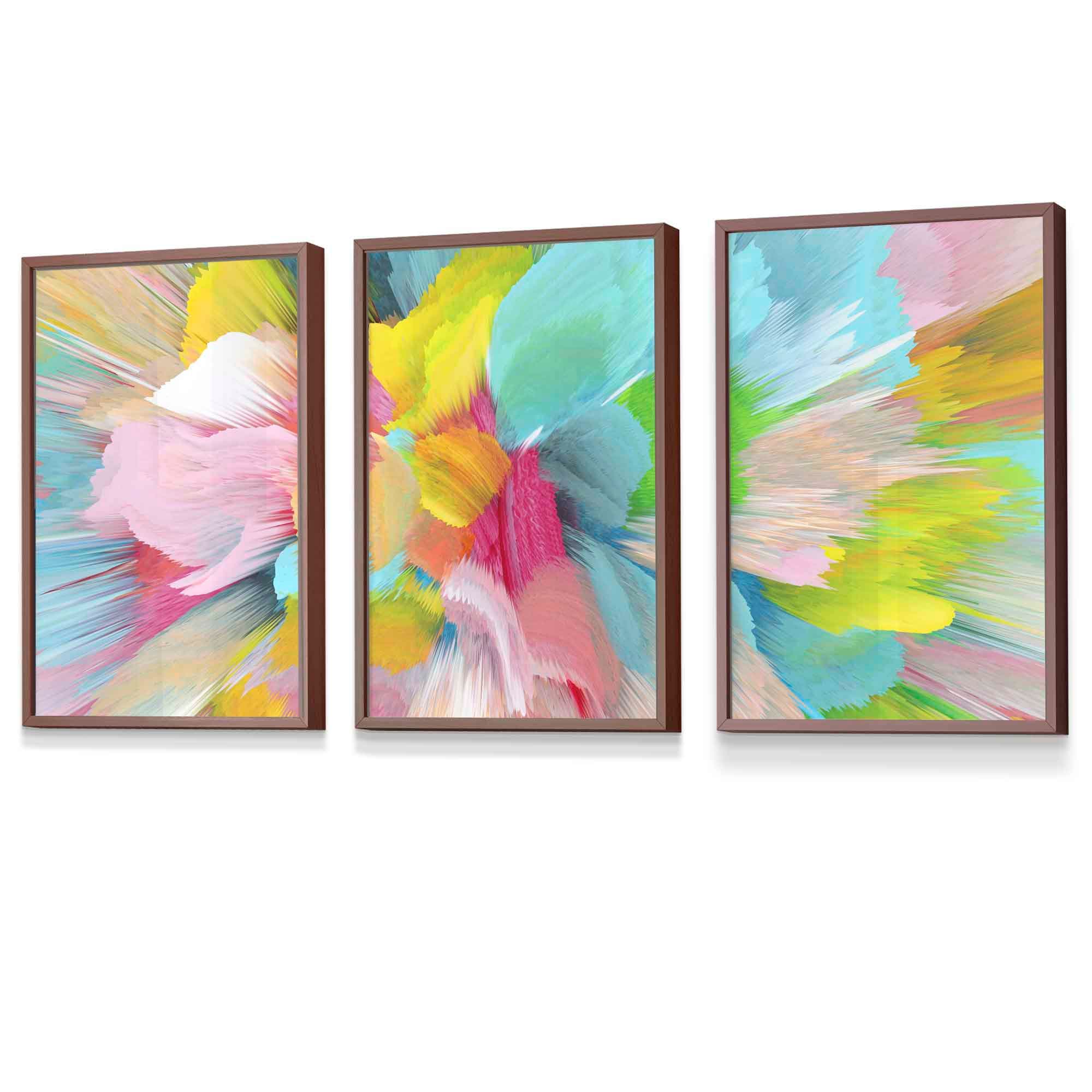 Set of 3 Abstract Bright Painted Fractal Wall Art Prints Framed Colourful Posters | Artze Wall Art UK