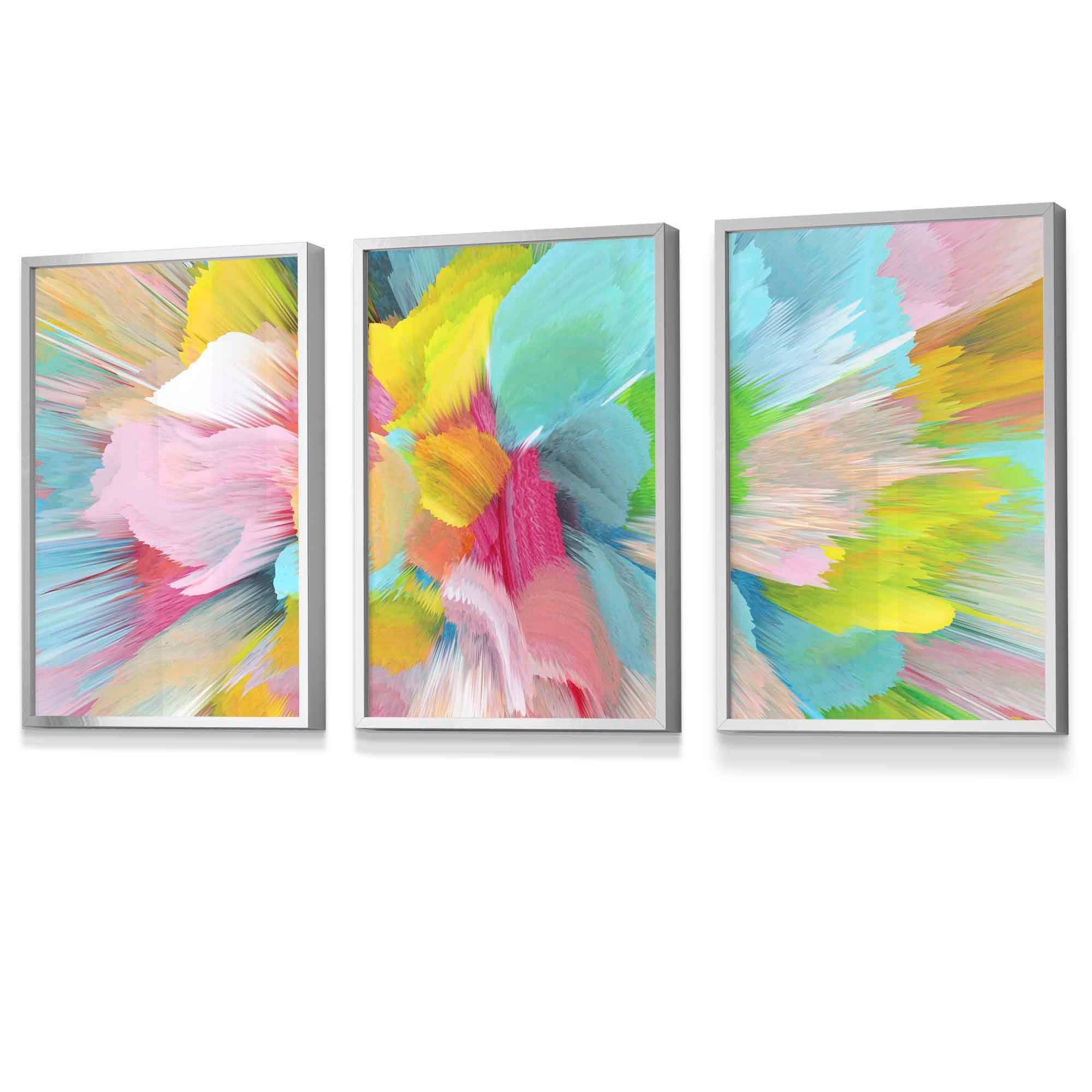 Set of 3 Abstract Bright Painted Fractal Wall Art Prints Framed Colourful Posters | Artze Wall Art UK