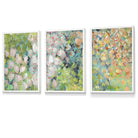Set of 3 Framed Abstract Cottage Garden Flowers in Green Wall Art Prints | Artze Wall Art UK