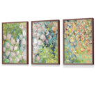 Set of 3 Framed Abstract Cottage Garden Flowers in Green Wall Art Prints | Artze Wall Art UK