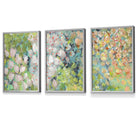 Set of 3 Framed Abstract Cottage Garden Flowers in Green Wall Art Prints | Artze Wall Art UK
