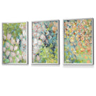 Set of 3 Framed Abstract Cottage Garden Flowers in Green Wall Art Prints | Artze Wall Art UK