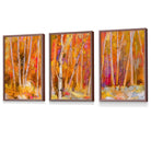 FRAMED Set of 3 Abstract Autumn Trees in Orange Wall Art Prints | Artze Wall Art UK