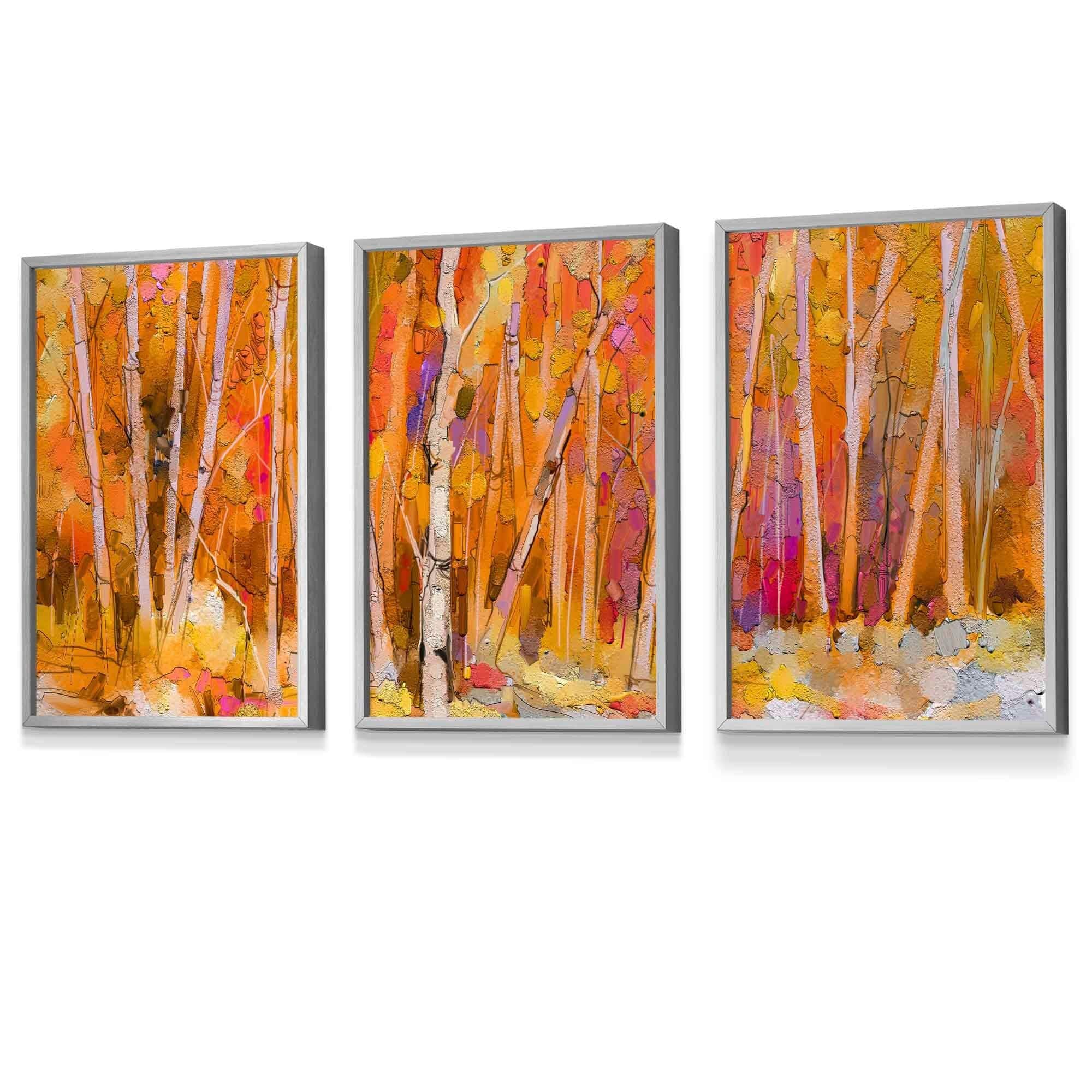 FRAMED Set of 3 Abstract Autumn Trees in Orange Wall Art Prints | Artze Wall Art UK
