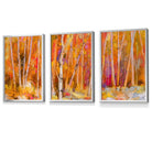 FRAMED Set of 3 Abstract Autumn Trees in Orange Wall Art Prints | Artze Wall Art UK
