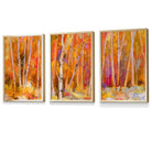 FRAMED Set of 3 Abstract Autumn Trees in Orange Wall Art Prints | Artze Wall Art UK