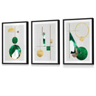 Abstract Textured Geometric Mid Century Modern FRAMED Art in Green and Gold | Artze Wall Art UK