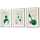 Abstract Textured Geometric Mid Century Modern FRAMED Art in Green and Gold | Artze Wall Art UK