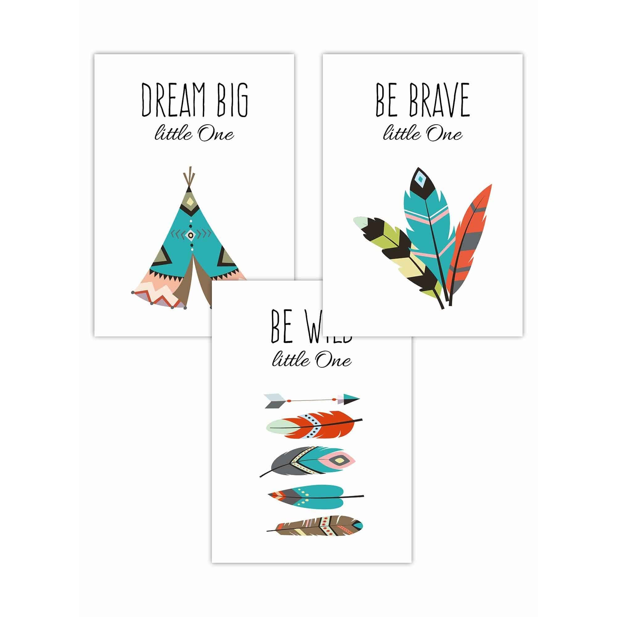 NURSERY Prints Set of 3 Tribal Wall Art Quote Prints Dream Big / FRAMED Kids Wall Art | Artze Wall Art UK