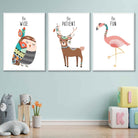 NURSERY Prints Set of 3 Tribal Wall Art Quote Prints Be Wise Owl Deer Flamingo / FRAMED Kids Wall Art | Artze Wall Art UK