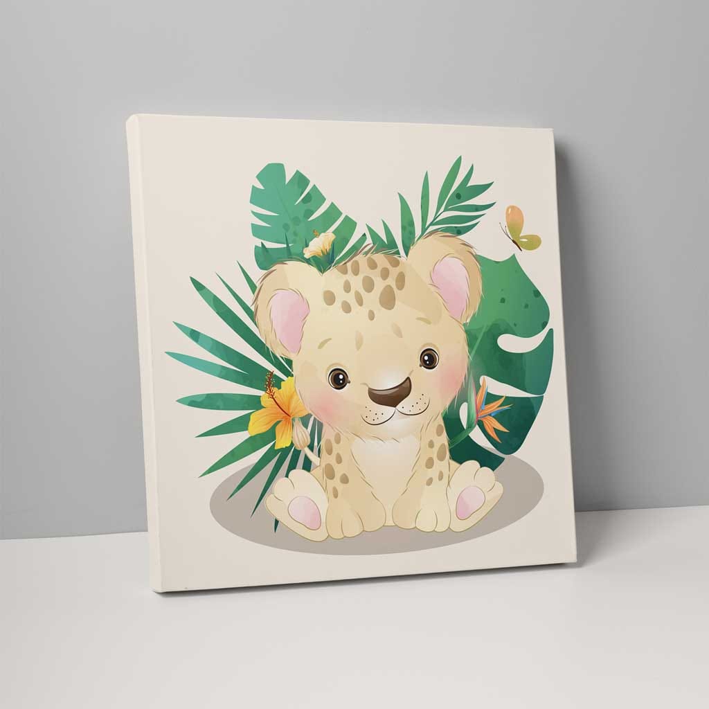 Tropical Jungle Leopard Nursery Print on Canvas