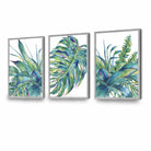Set of 3 Watercolour Green Blue Tropical Leaves Wall Art Framed Prints | Artze Wall Art UK