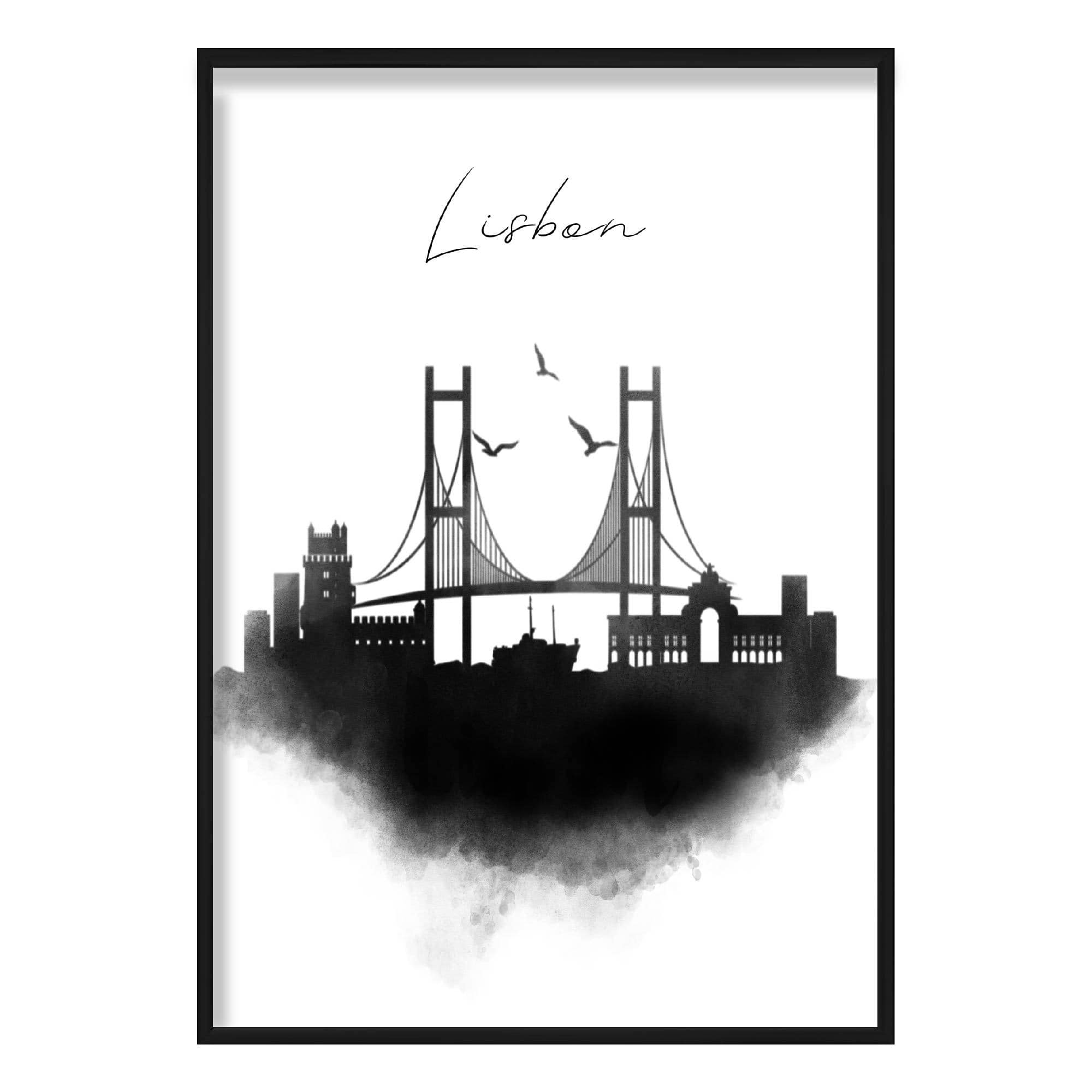Lisbon Watercolour Skyline Cityscape Print