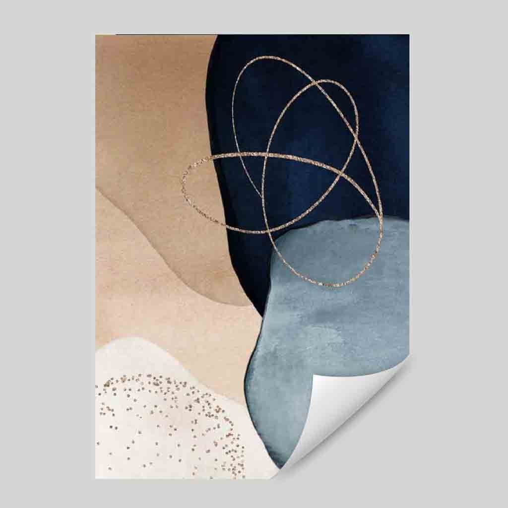 Set of 3 Abstract Art Prints Navy, Blue Beige and Gold