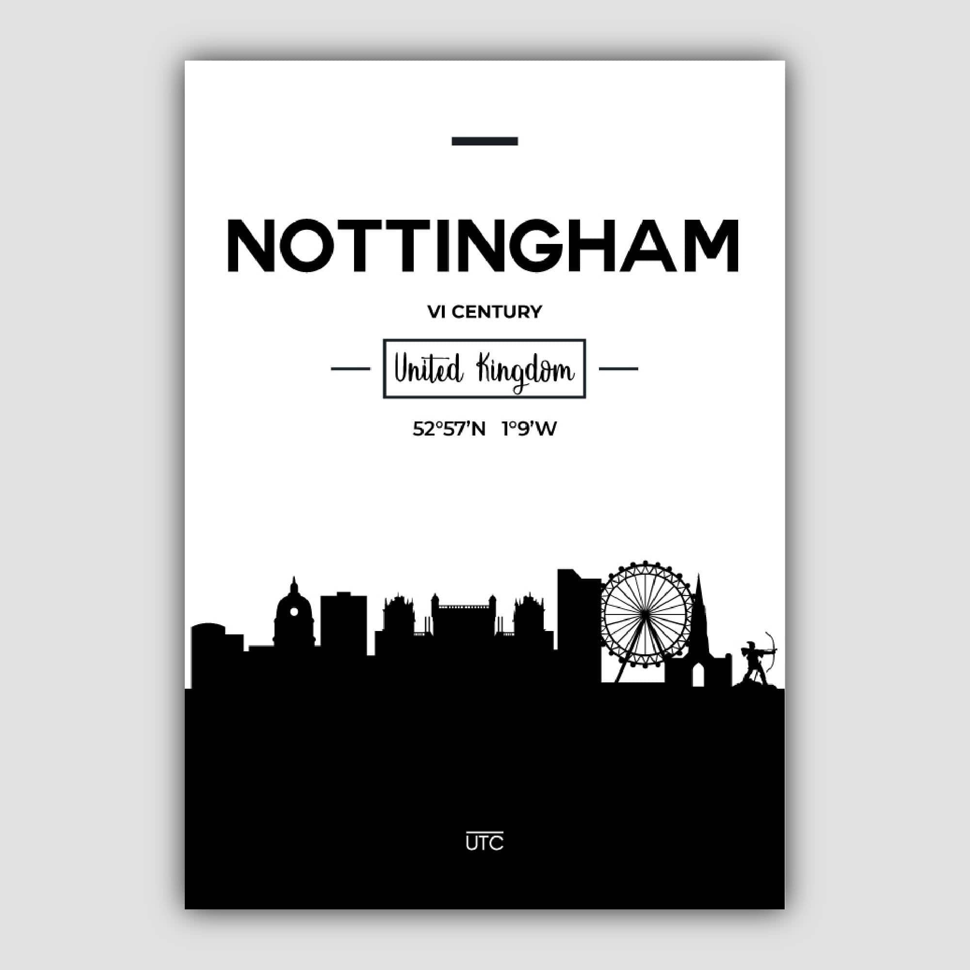 Nottingham City Skyline Cityscape Print