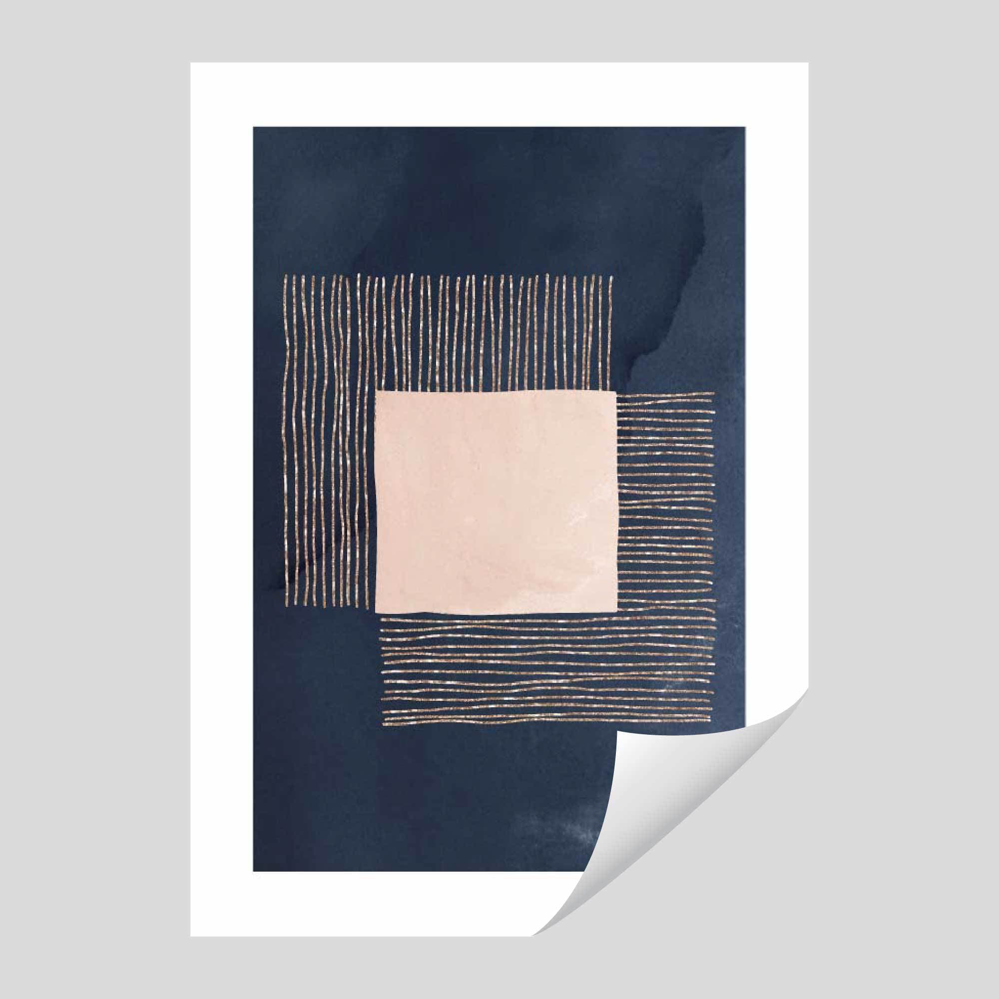 Lines & Squares Abstract Blue, Pink and Rose Gold Art Prints