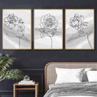 Set of 3 Line Art Floral Faces on Grey Watercolour Art Posters