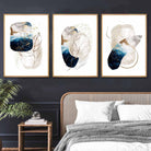 Abstract Textured Navy Blue, Ivory and Gold Set of 3 Wall Art Prints