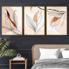 Set of 3 Line Art and Watercolour Autumn Leaves Art Prints