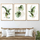 Botanical Set of 3 Green and Gold Floral Wall Art Prints