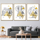 Set of 3 Scandinavian GEOMETRIC YELLOW & Grey ELEPHANT and Tree Art Prints