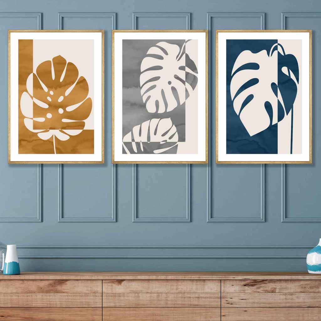 Set of 3 Watercolour Graphical Monstera Botanical Art Prints