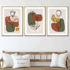 Floral Set of 3 Autumn Boho Wall Art Prints in Orange and Green