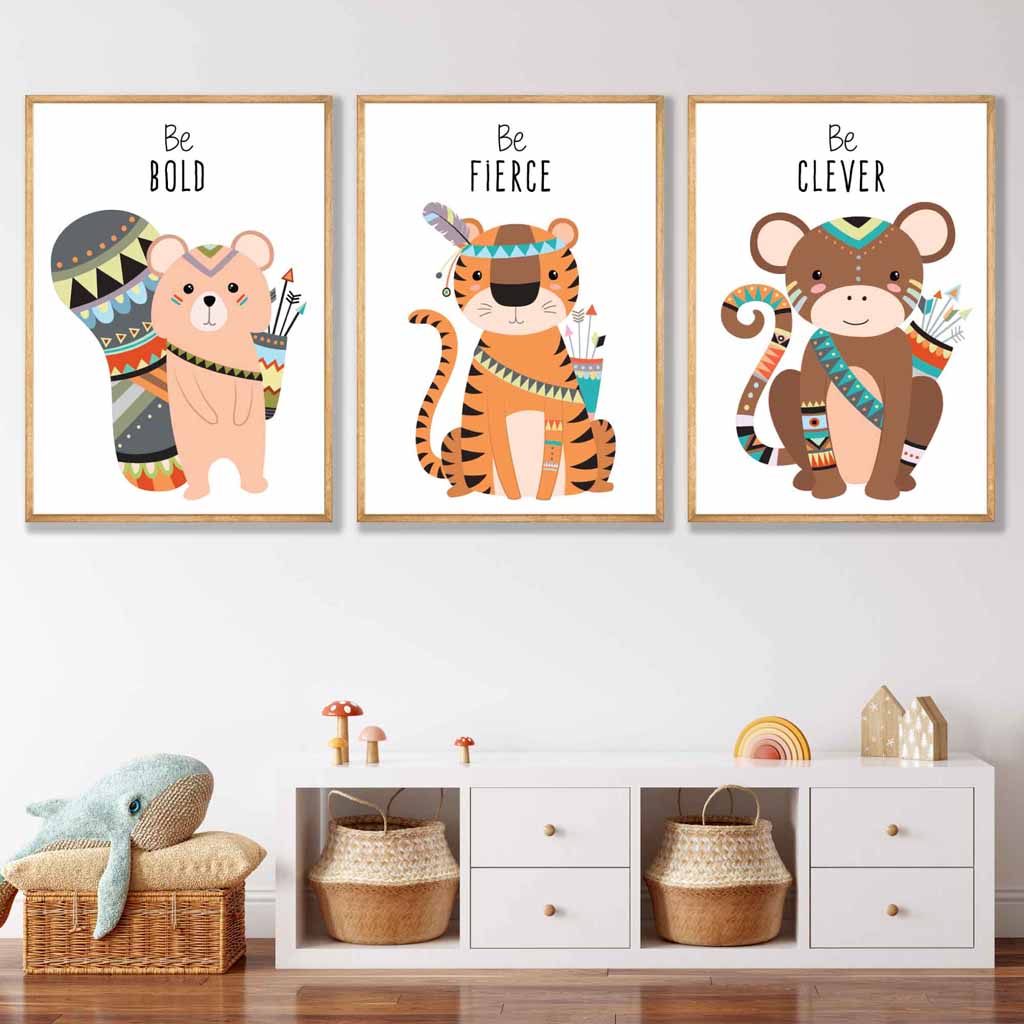 NURSERY Set of 3 Tribal Squirrel, Tiger, Monkey Wall Art Quote Prints