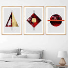 Art Deco Set of 3 Red, Black And Gold Wall Art Prints