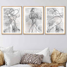 Abstract Set of 3 Fashion Line Art Wall Art Prints in Black & Grey