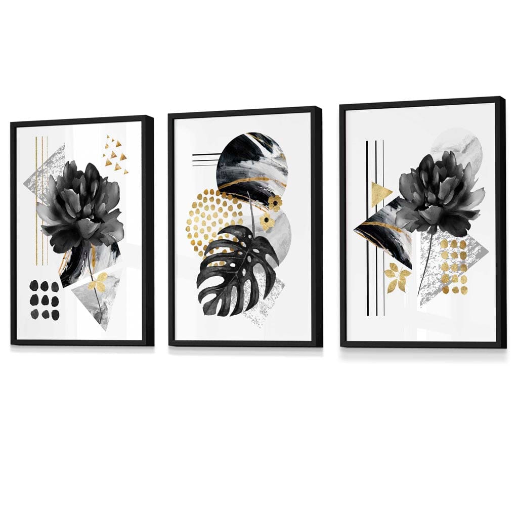 Abstract Black and Gold Botanical Wall Art Prints / Framed | Artze Wall Art UK