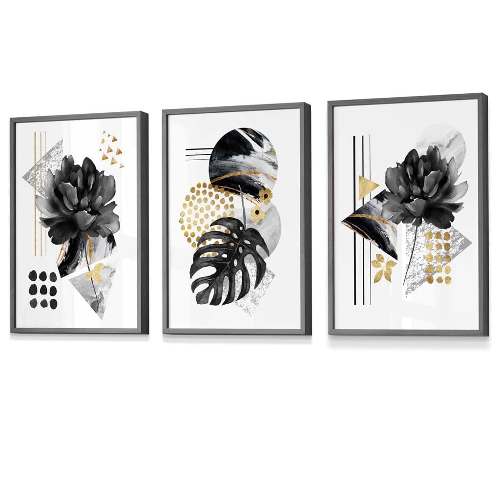 Abstract Black and Gold Botanical Wall Art Prints / Framed | Artze Wall Art UK
