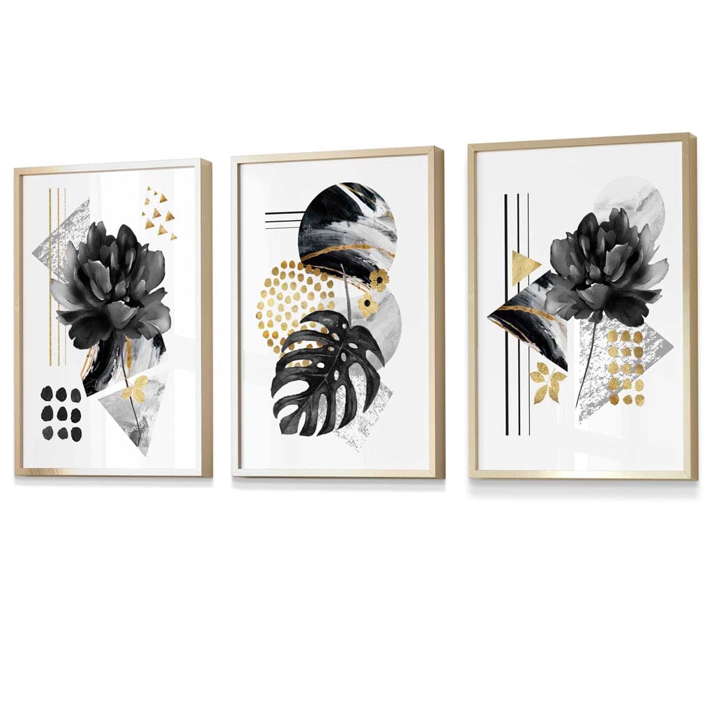 Abstract Black and Gold Botanical Wall Art Prints / Framed | Artze Wall Art UK