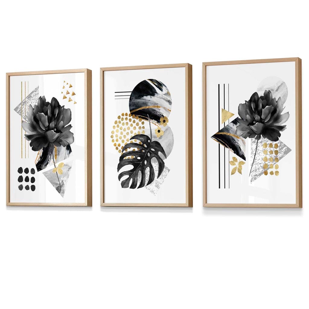 Abstract Black and Gold Botanical Wall Art Prints / Framed | Artze Wall Art UK