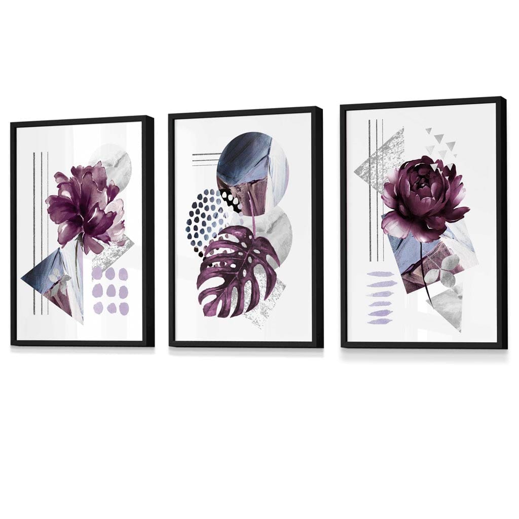 Abstract Purple and Silver Grey Floral Framed Wall Art Prints | Artze Wall Art UK