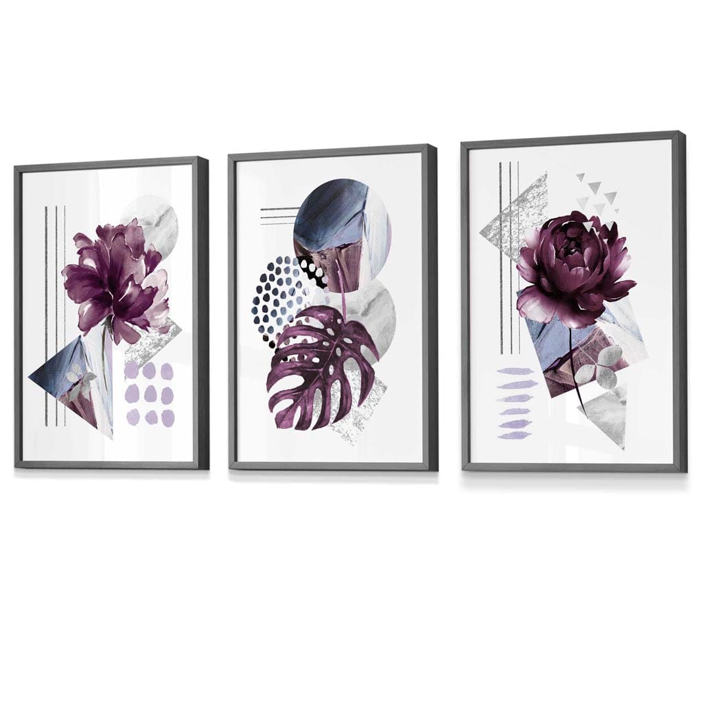 Abstract Purple and Silver Grey Floral Framed Wall Art Prints | Artze Wall Art UK