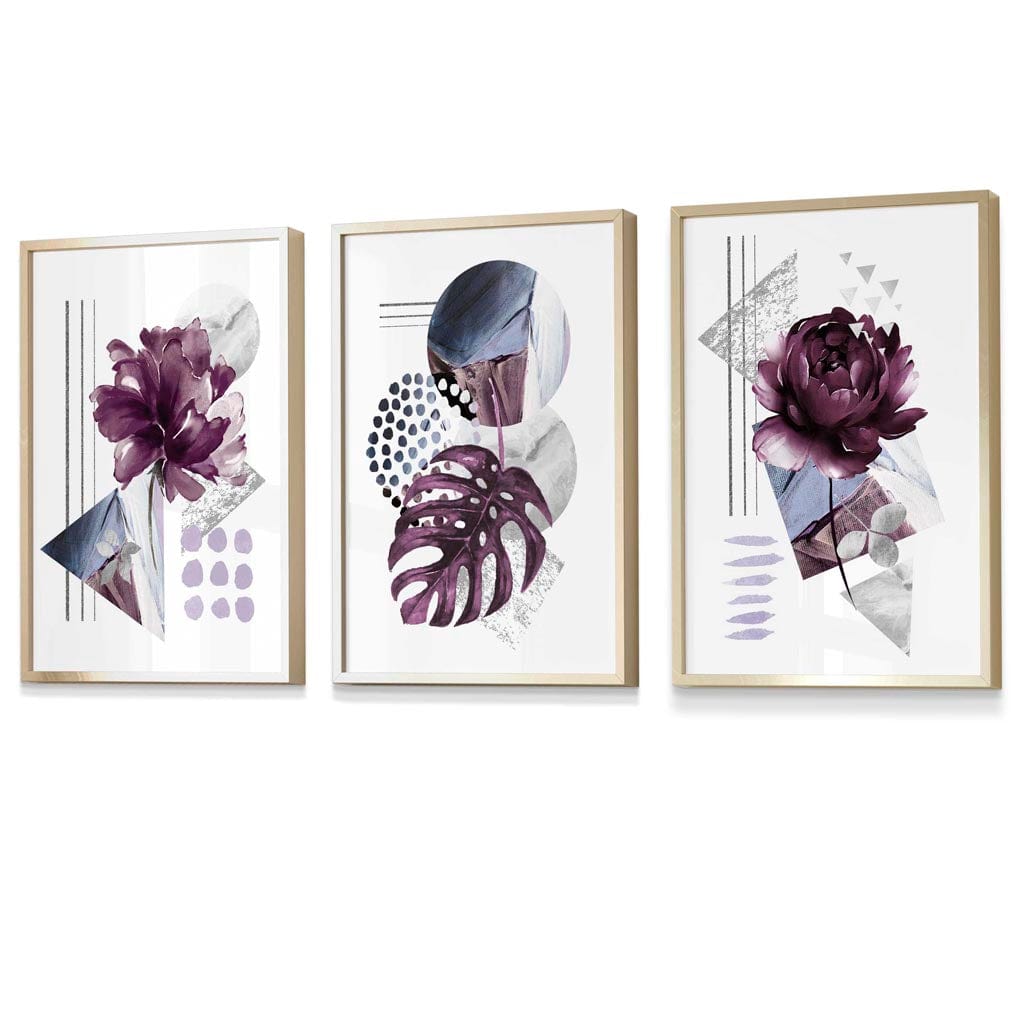 Abstract Purple and Silver Grey Floral Framed Wall Art Prints | Artze Wall Art UK