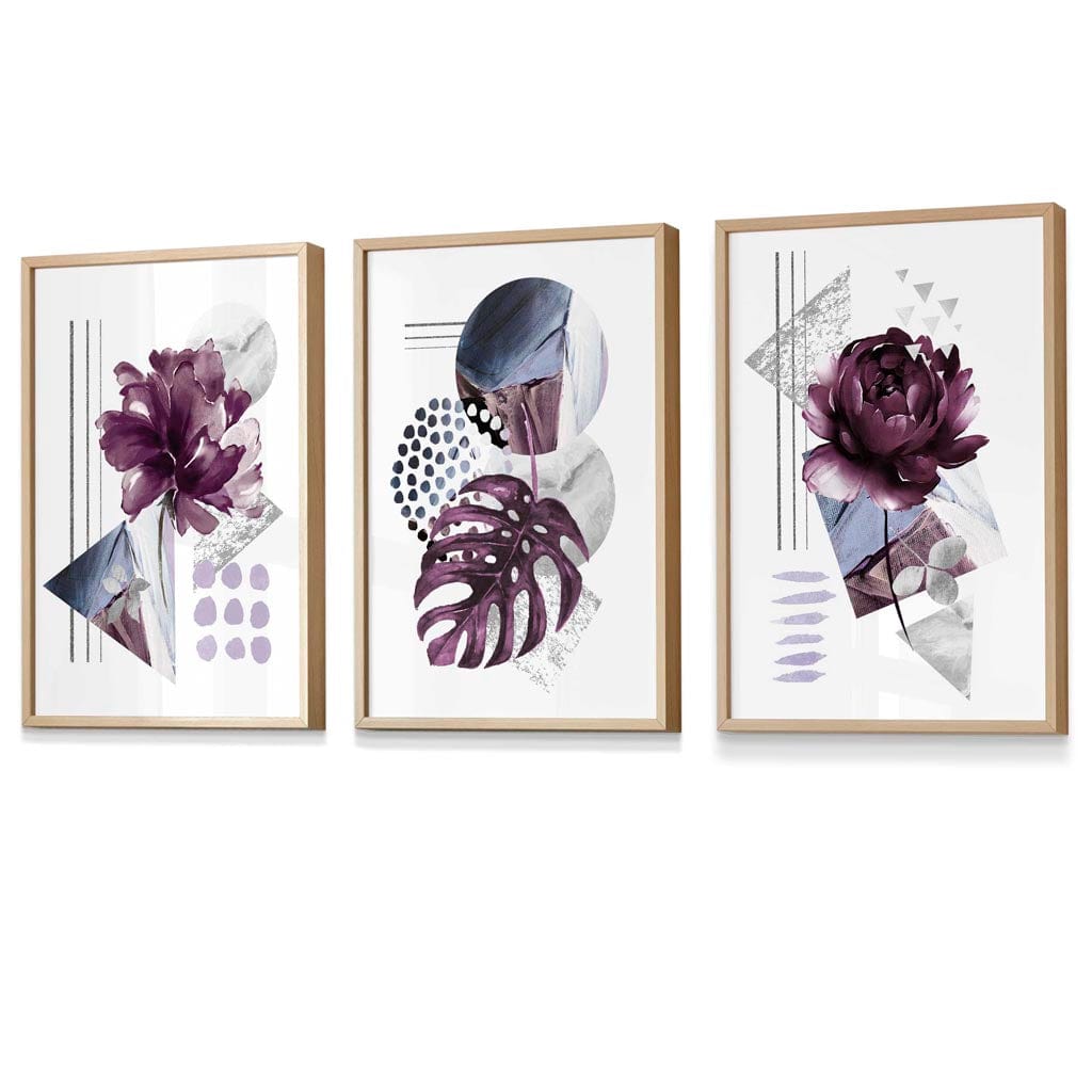 Abstract Purple and Silver Grey Floral Framed Wall Art Prints | Artze Wall Art UK