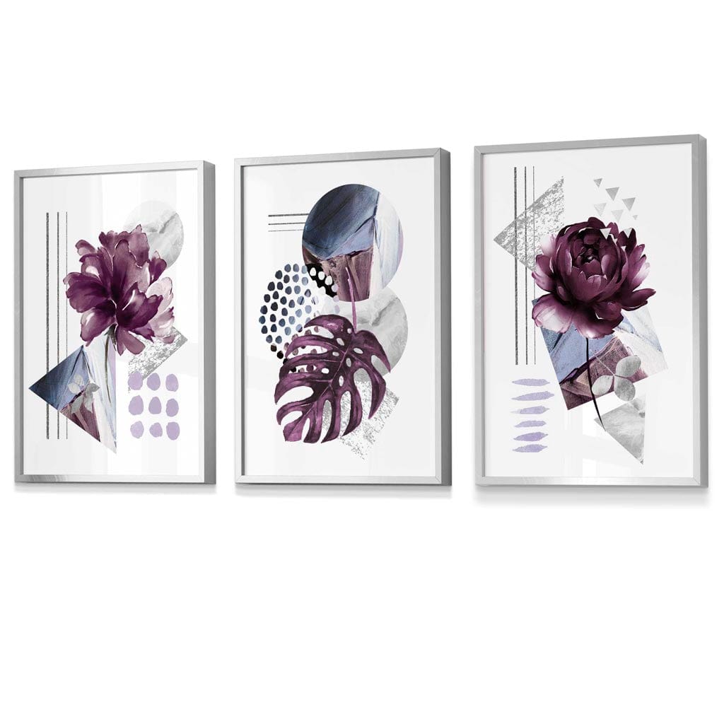 Abstract Purple and Silver Grey Floral Framed Wall Art Prints | Artze Wall Art UK