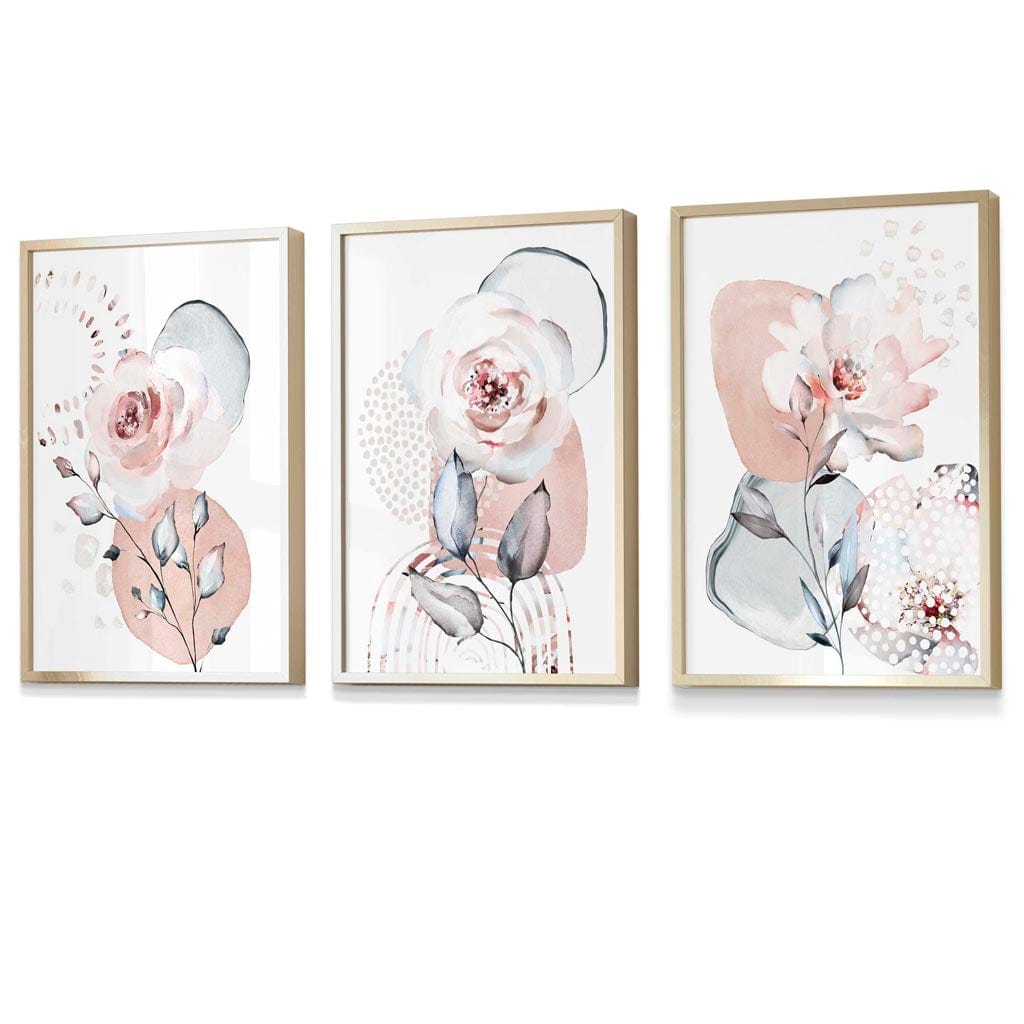 Abstract Blush Pink and Grey Floral Framed Wall Art Prints | Artze Wall Art UK