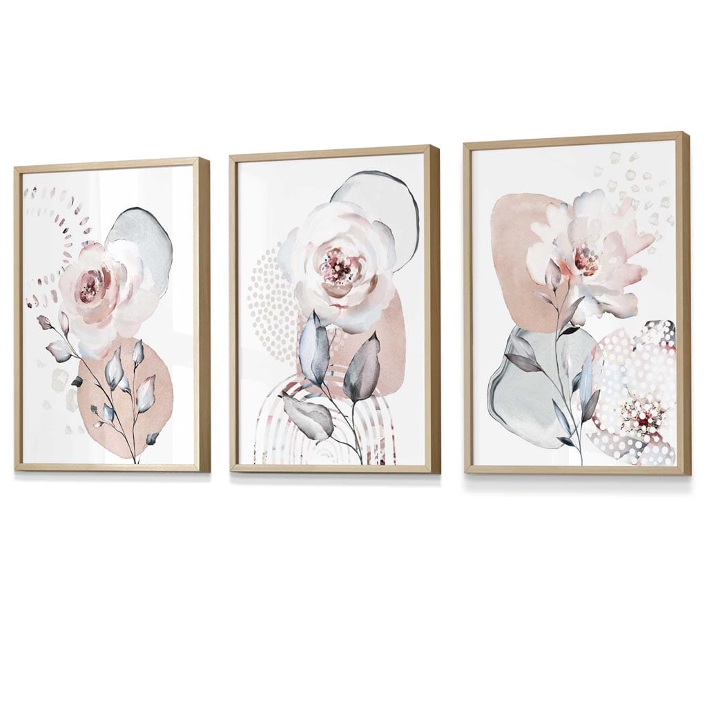 Abstract Blush Pink and Grey Floral Framed Wall Art Prints | Artze Wall Art UK