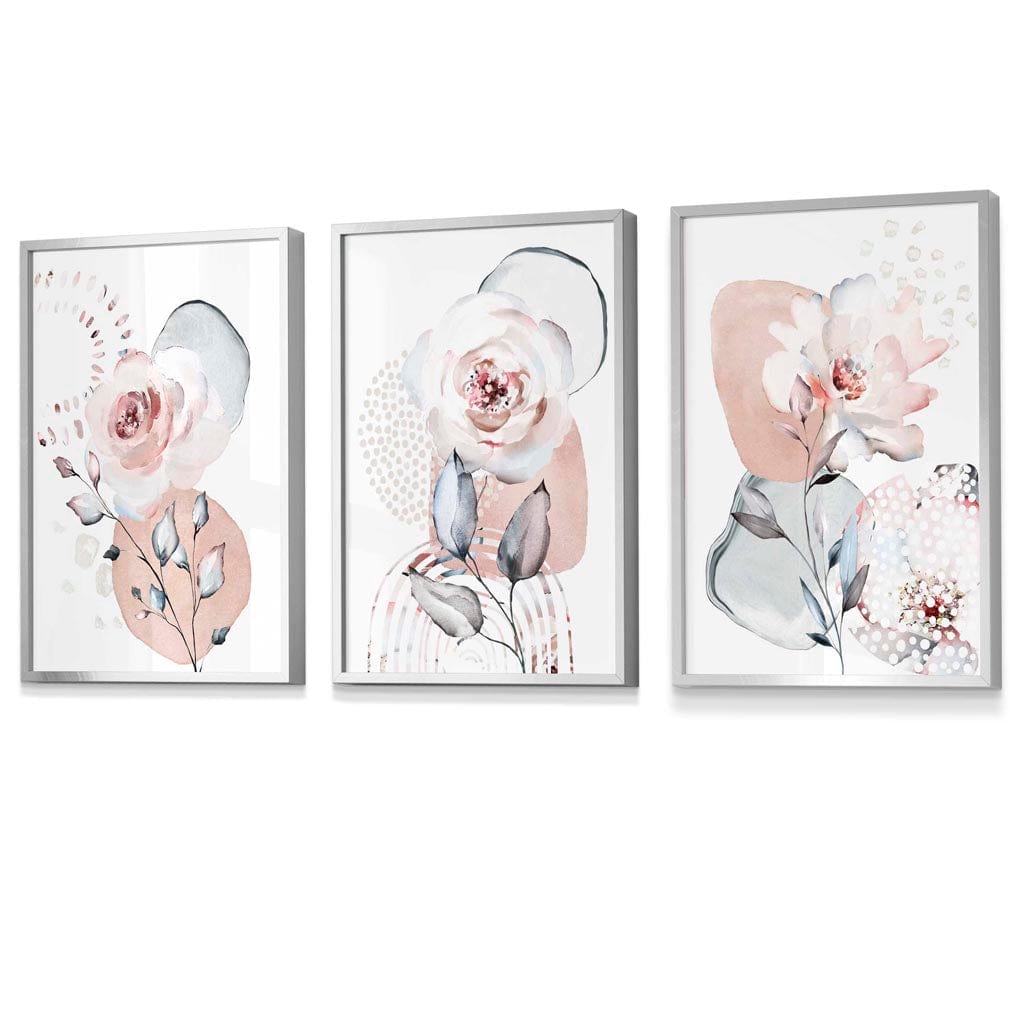 Abstract Blush Pink and Grey Floral Framed Wall Art Prints | Artze Wall Art UK
